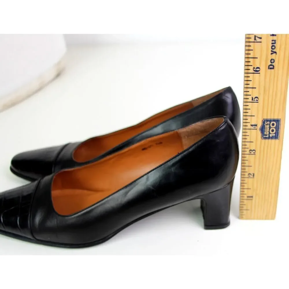 Lauren Ralph Lauren BLACK GENUINE LEATHER MID HEEL CLASSIC PUMP SHOES Sz 7 1/2 B